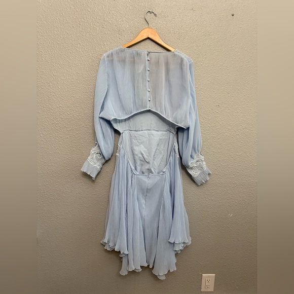 ASOS Embroidered Floral Pleated Cut Out Mini Dress in Light Blue Size 12 NWT - Picture 8 of 9
